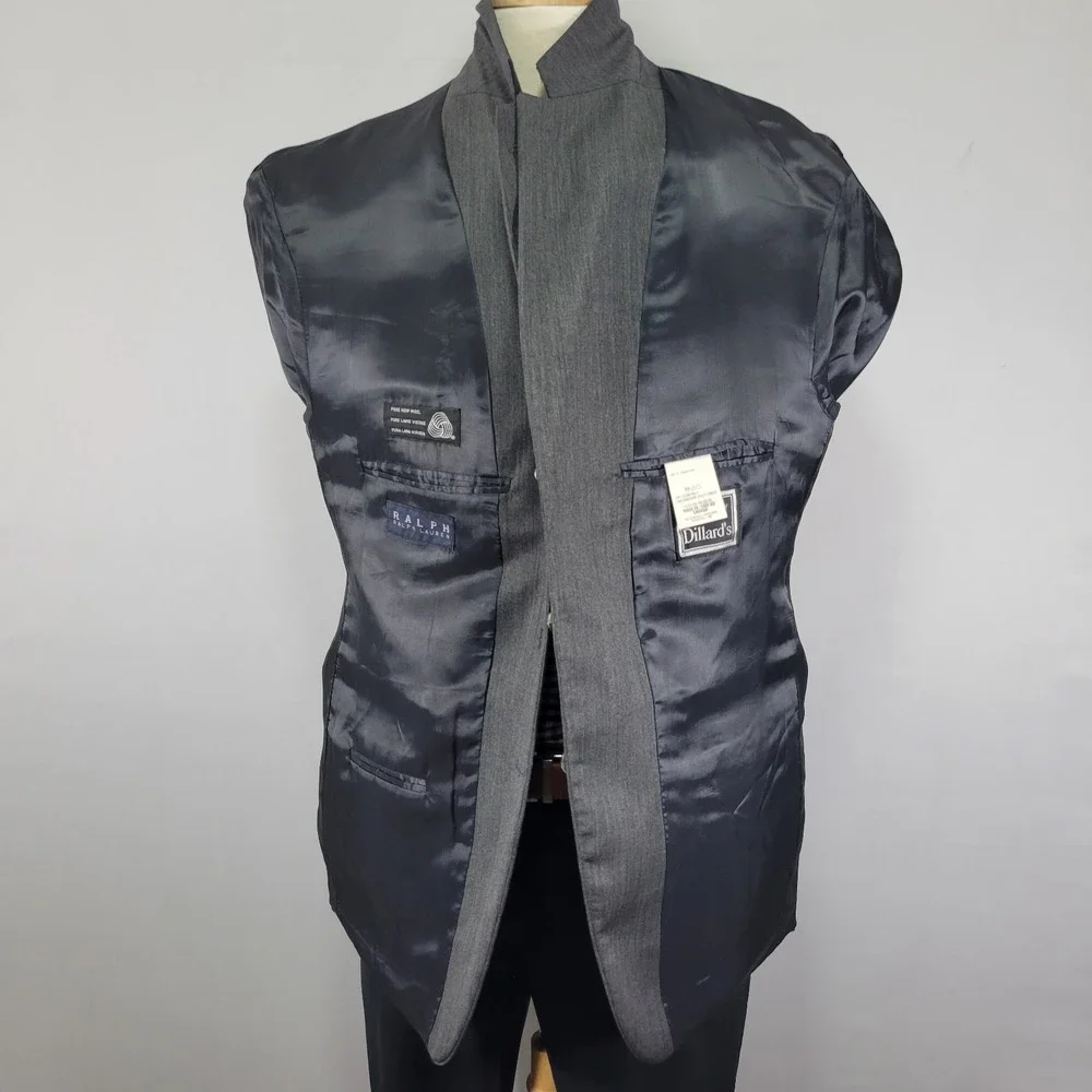 Ralph‎ Lauren Men's Sport Coat Blazer Three Button Gray Herringbone Wool 44R